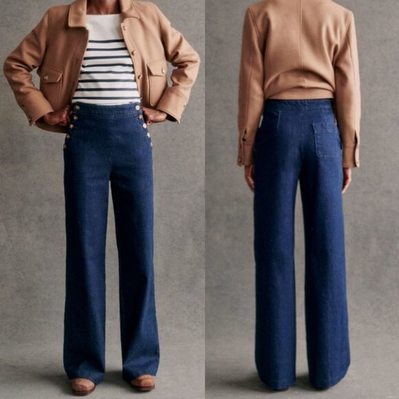 Sezane Pants - Sezane Marino High Rise Organic Cotton Denim Trousers